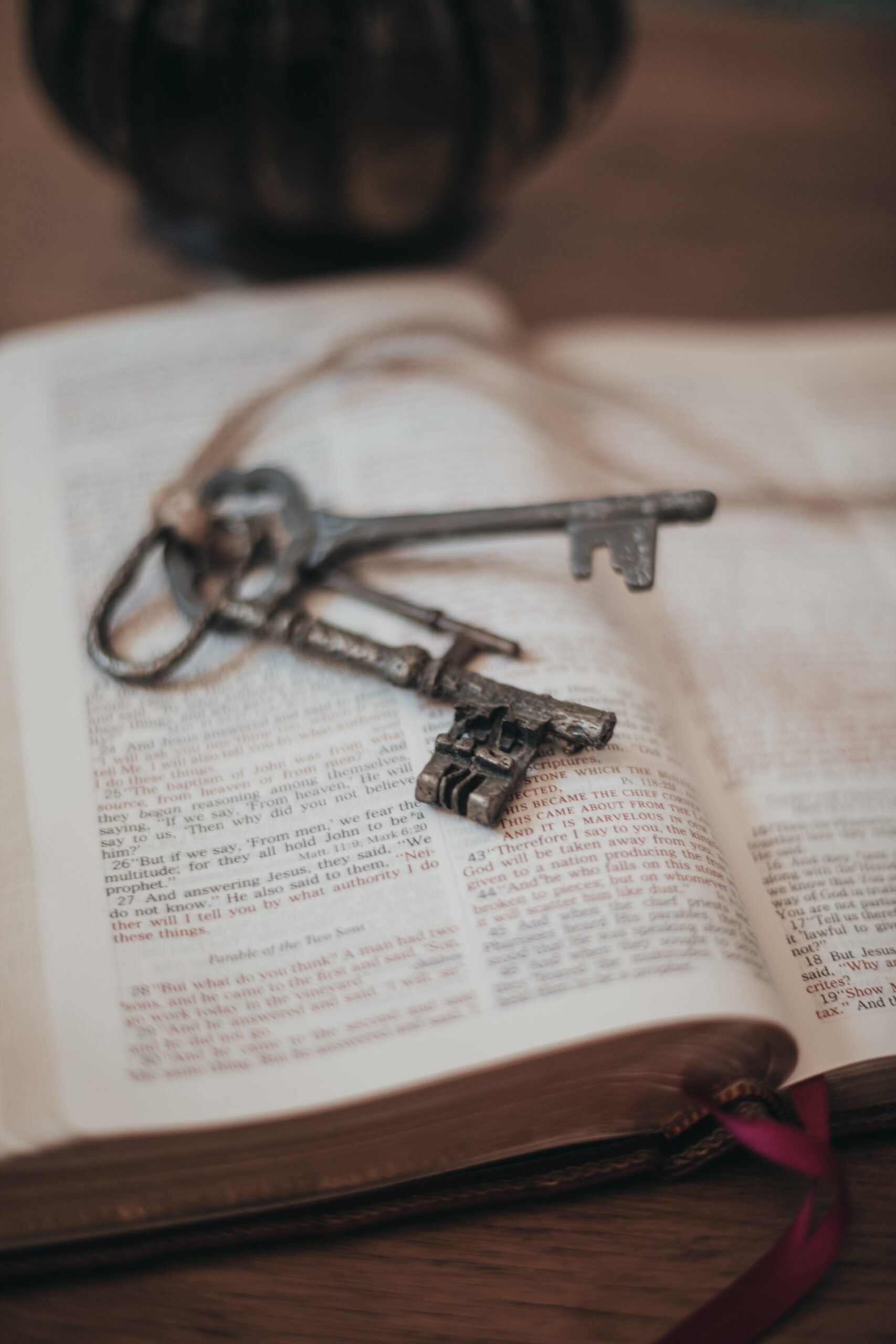 Skeleton keys lying on an open book