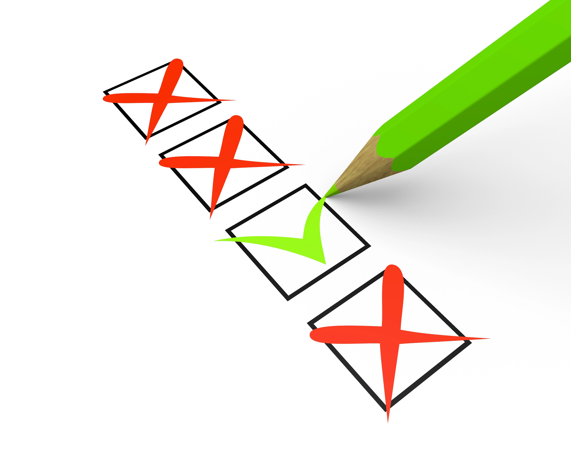 A checklist of 4 items, 3 with red Xs and 1 with a green checkmark